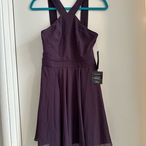 Lulu's Deep Plum Cross-Back Formal Dress